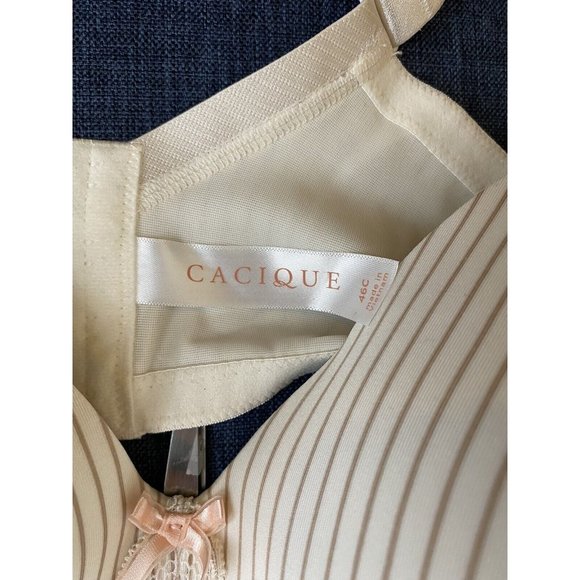 New Cacique Push Up Bra 46C Padded Underwire Lace Ivory Tan Striped T Shirt Bra - Picture 6 of 6